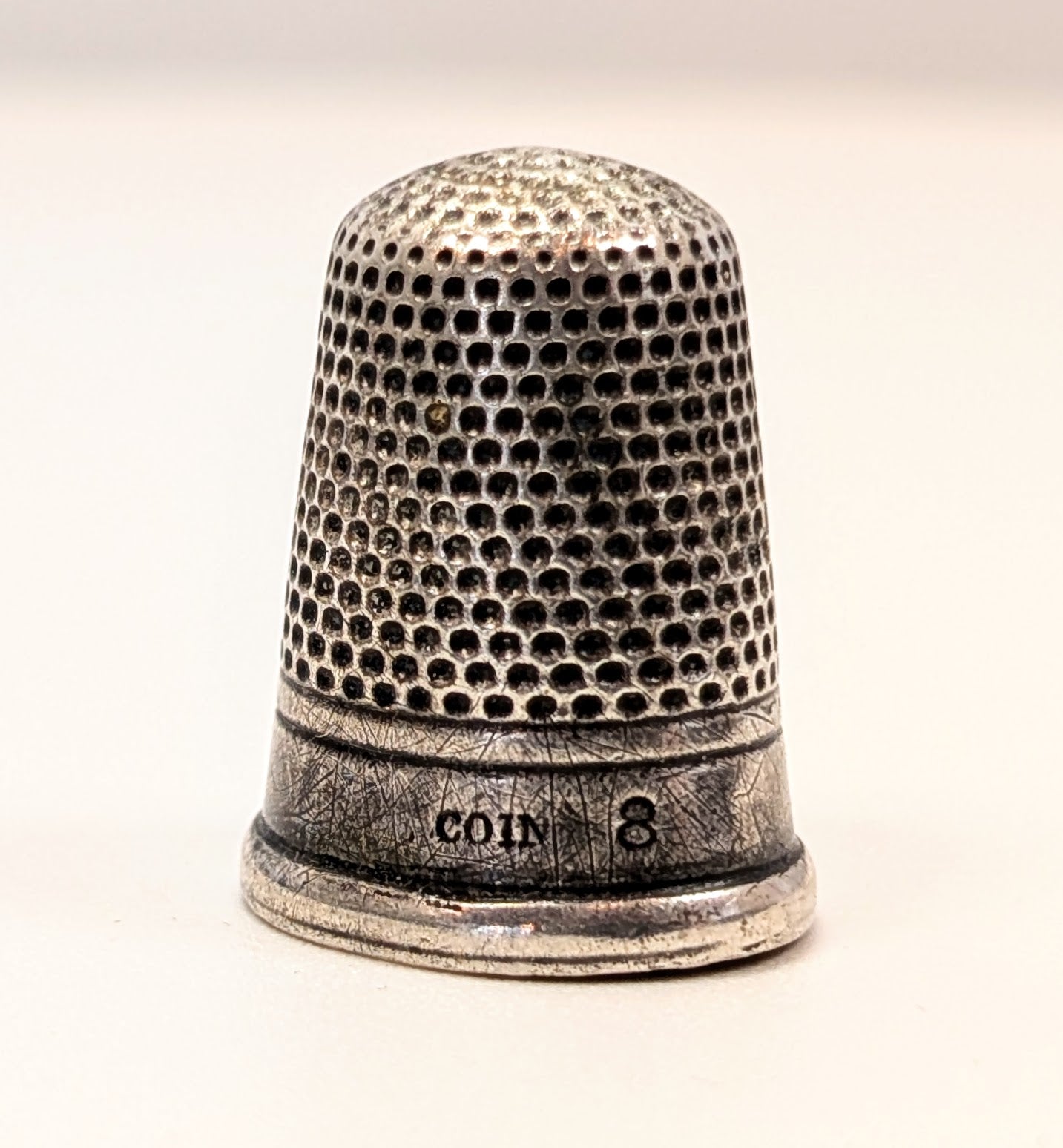 90% Silver Classic Thimble - Size 8 - Classic Blank Design, No Monogram - Vintage Coin Silver Signed Sewing Thimble