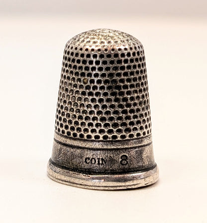 90% Silver Classic Thimble - Size 8 - Classic Blank Design, No Monogram - Vintage Coin Silver Signed Sewing Thimble