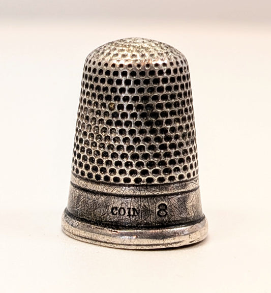 90% Silver Classic Thimble - Size 8 - Classic Blank Design, No Monogram - Vintage Coin Silver Signed Sewing Thimble