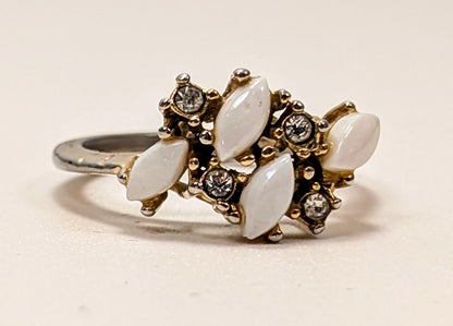 Elegant 1960s Uncas Gold Toned Opal and Rhinestone Ring - Size 7 - Vintage U Arrow Hallmark Faux Opal Inlayed Cocktail Ring