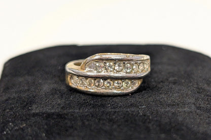 Shining 18K Gold Electroplated Double Decker CZ Ring - Size 6 - Stamped 18KT GE S/A