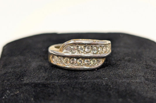 Shining 18K Gold Electroplated Double Decker CZ Ring - Size 6 - Stamped 18KT GE S/A