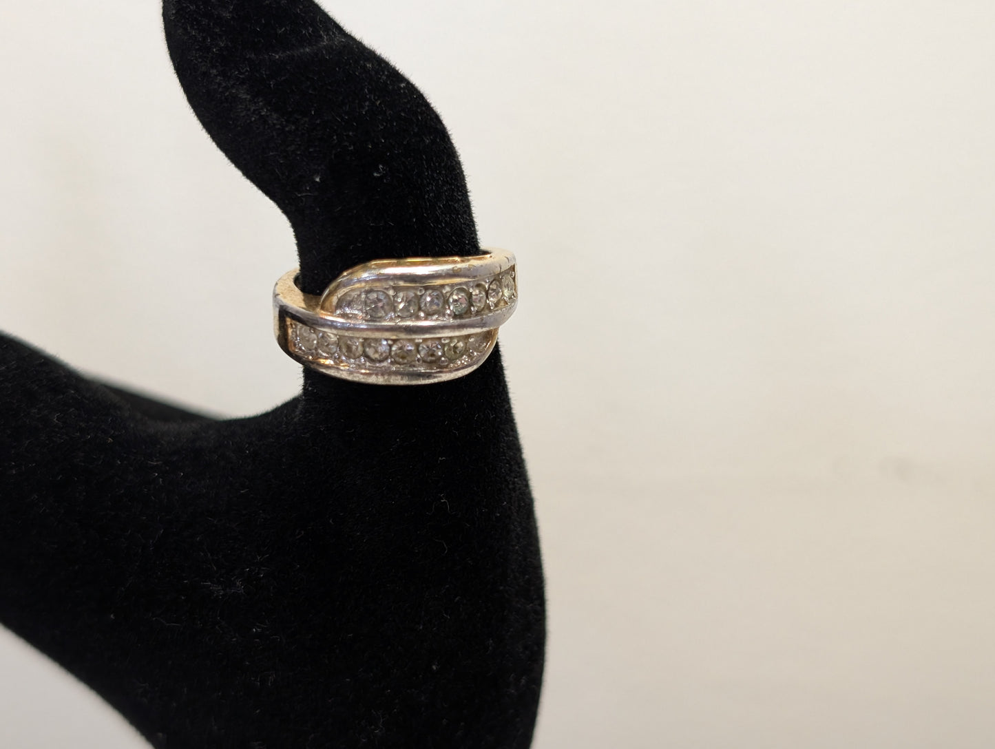 Shining 18K Gold Electroplated Double Decker CZ Ring - Size 6 - Stamped 18KT GE S/A