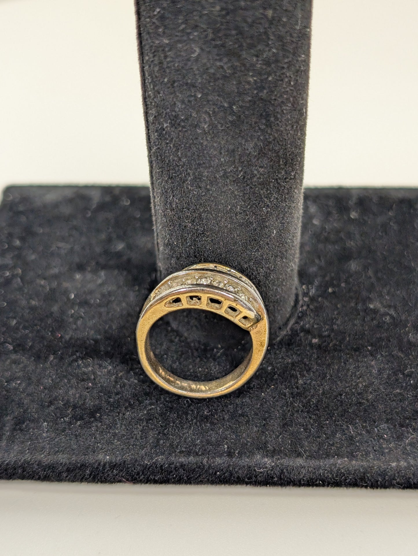 Shining 18K Gold Electroplated Double Decker CZ Ring - Size 6 - Stamped 18KT GE S/A