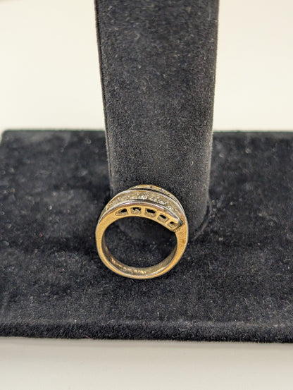 Shining 18K Gold Electroplated Double Decker CZ Ring - Size 6 - Stamped 18KT GE S/A