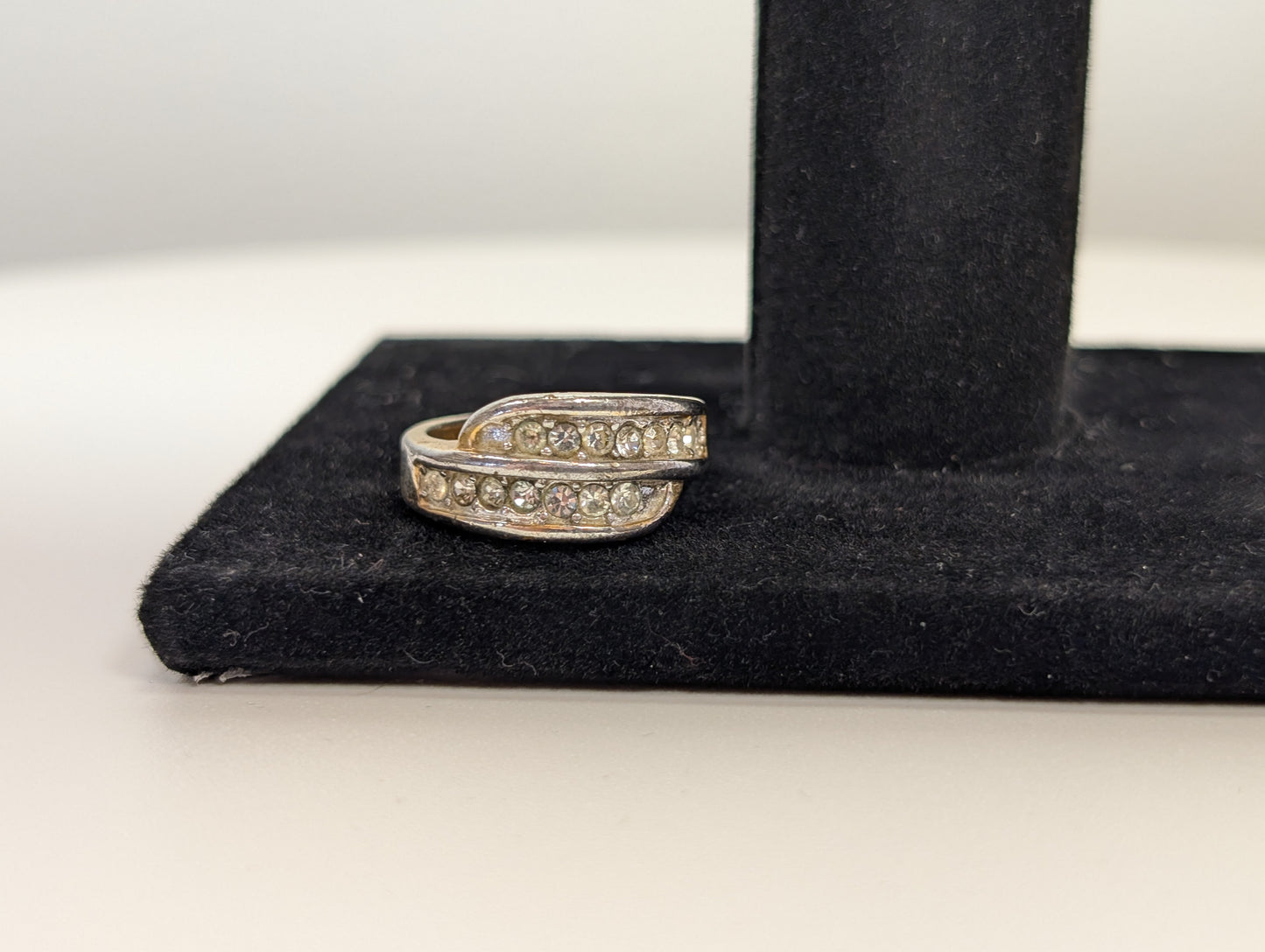 Shining 18K Gold Electroplated Double Decker CZ Ring - Size 6 - Stamped 18KT GE S/A