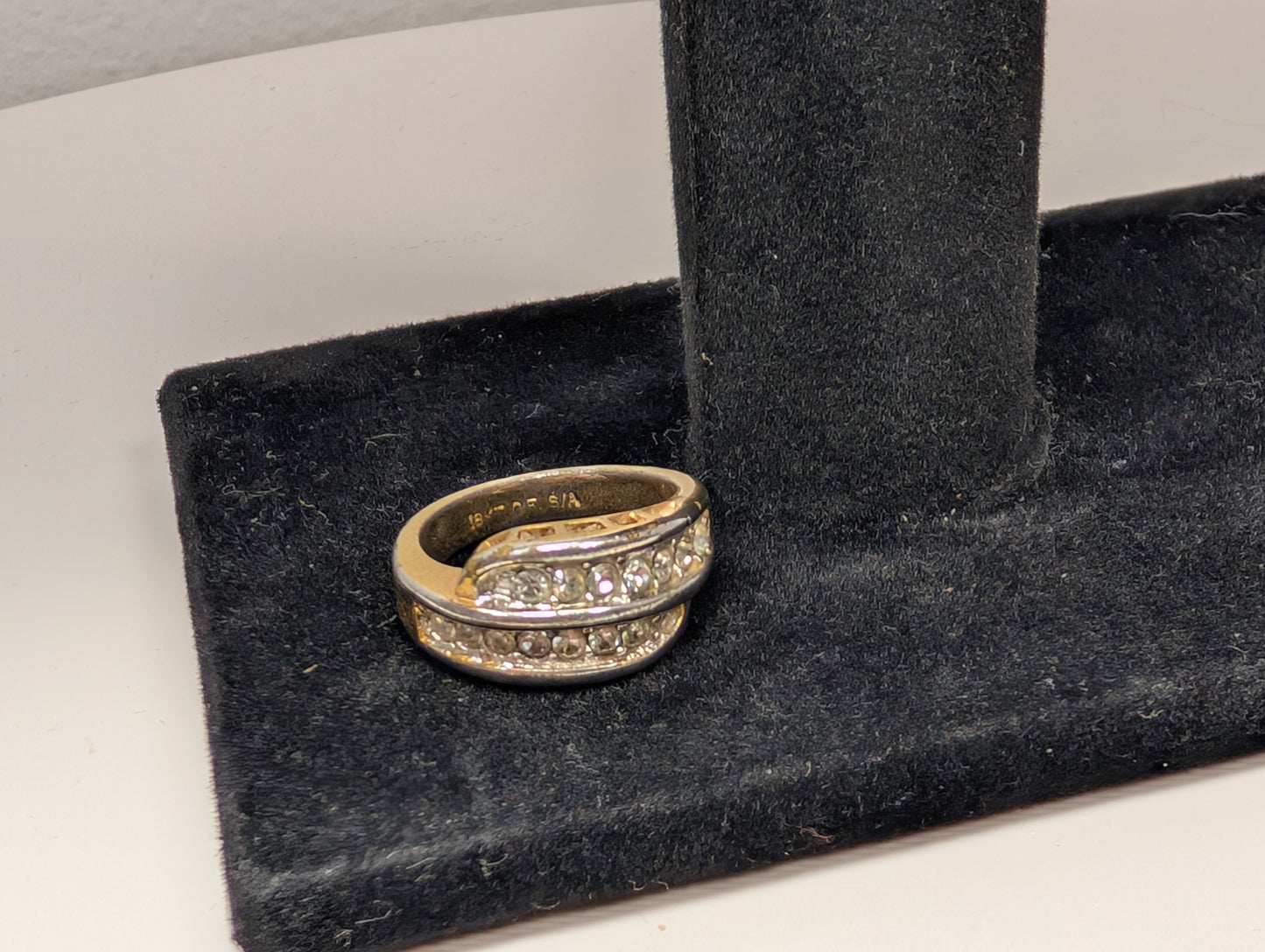 Shining 18K Gold Electroplated Double Decker CZ Ring - Size 6 - Stamped 18KT GE S/A