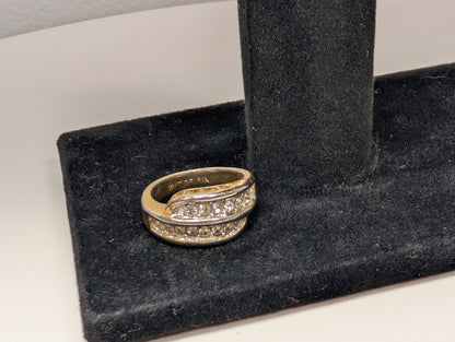 Shining 18K Gold Electroplated Double Decker CZ Ring - Size 6 - Stamped 18KT GE S/A