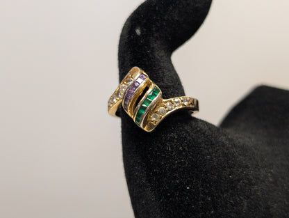 Scarce Roman Amethyst & Emerald Striped Ring - Size 8 - Coiled Ring Design