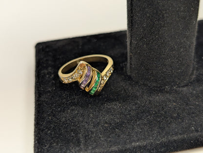 Scarce Roman Amethyst & Emerald Striped Ring - Size 8 - Coiled Ring Design