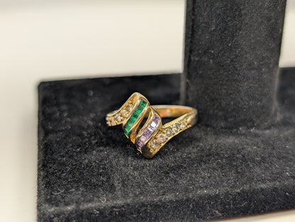 Scarce Roman Amethyst & Emerald Striped Ring - Size 8 - Coiled Ring Design