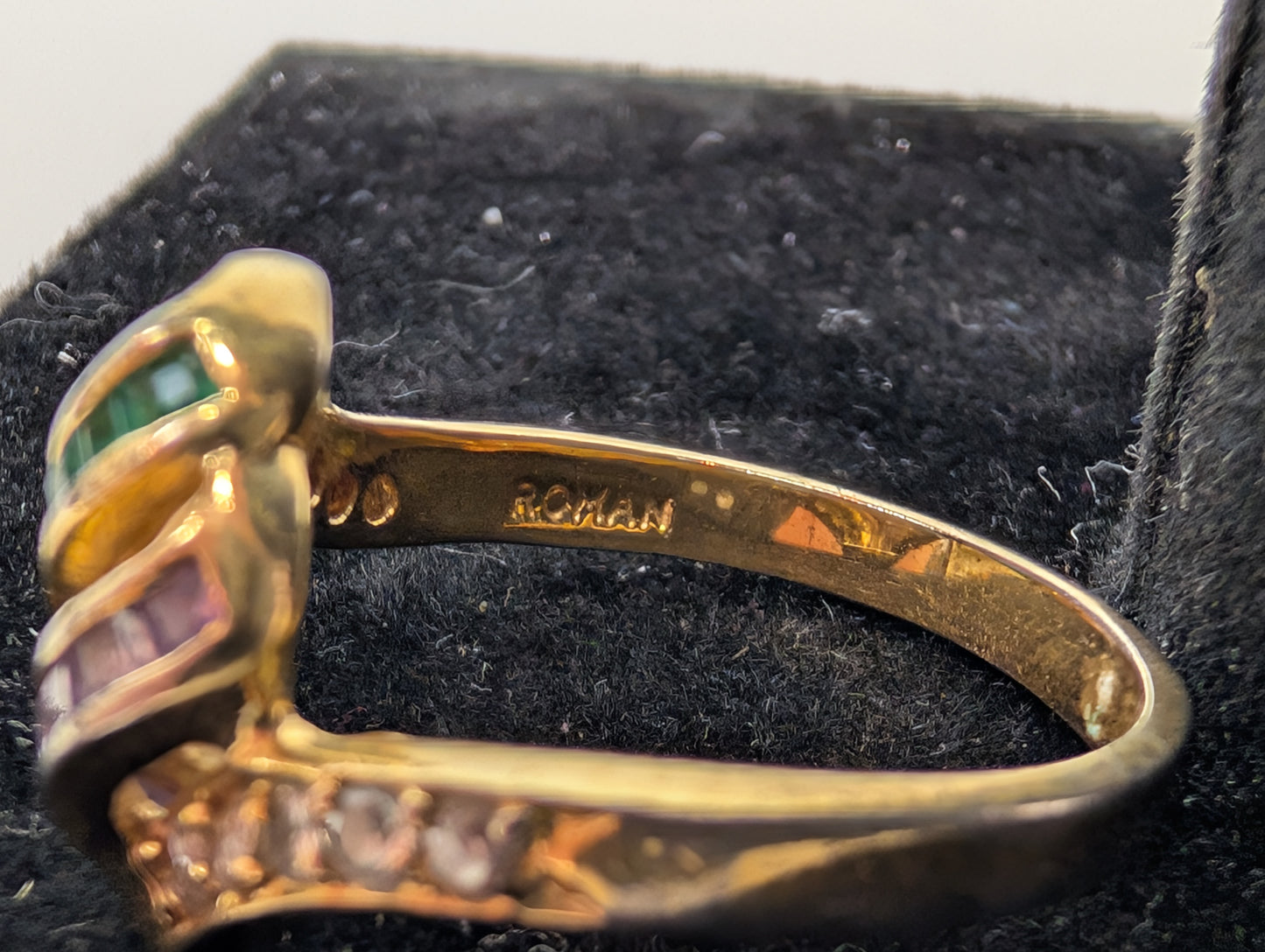 Scarce Roman Amethyst & Emerald Striped Ring - Size 8 - Coiled Ring Design