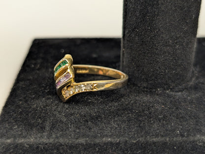 Scarce Roman Amethyst & Emerald Striped Ring - Size 8 - Coiled Ring Design