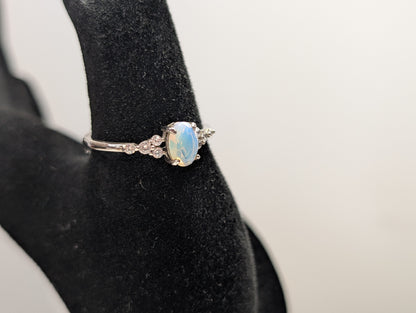 Ethiopian Welo Opal Ring - Size 9 - Stamped FJ - Rhinestone Studded Shoulders