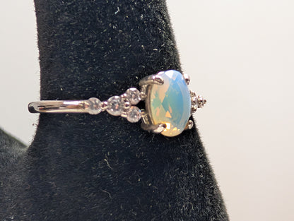 Ethiopian Welo Opal Ring - Size 9 - Stamped FJ - Rhinestone Studded Shoulders