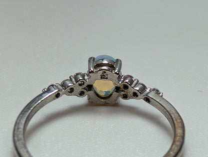 Ethiopian Welo Opal Ring - Size 9 - Stamped FJ - Rhinestone Studded Shoulders