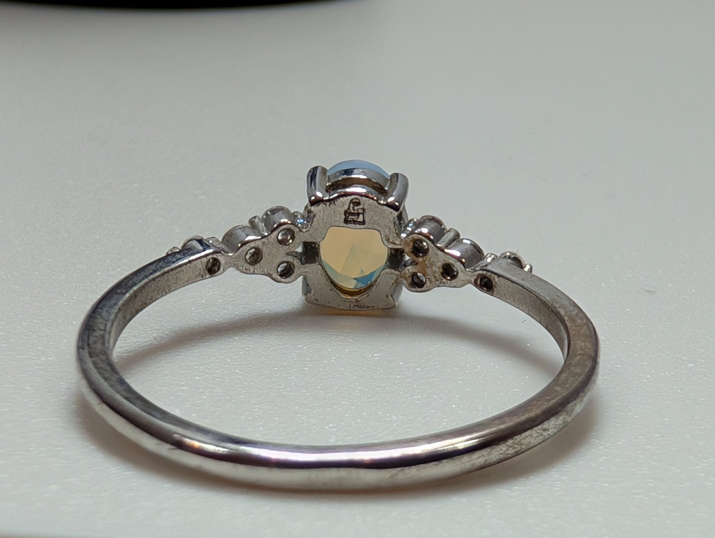 Ethiopian Welo Opal Ring - Size 9 - Stamped FJ - Rhinestone Studded Shoulders