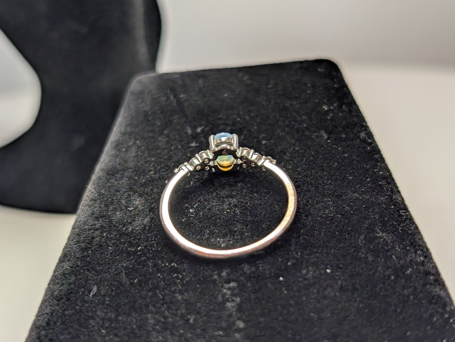 Ethiopian Welo Opal Ring - Size 9 - Stamped FJ - Rhinestone Studded Shoulders