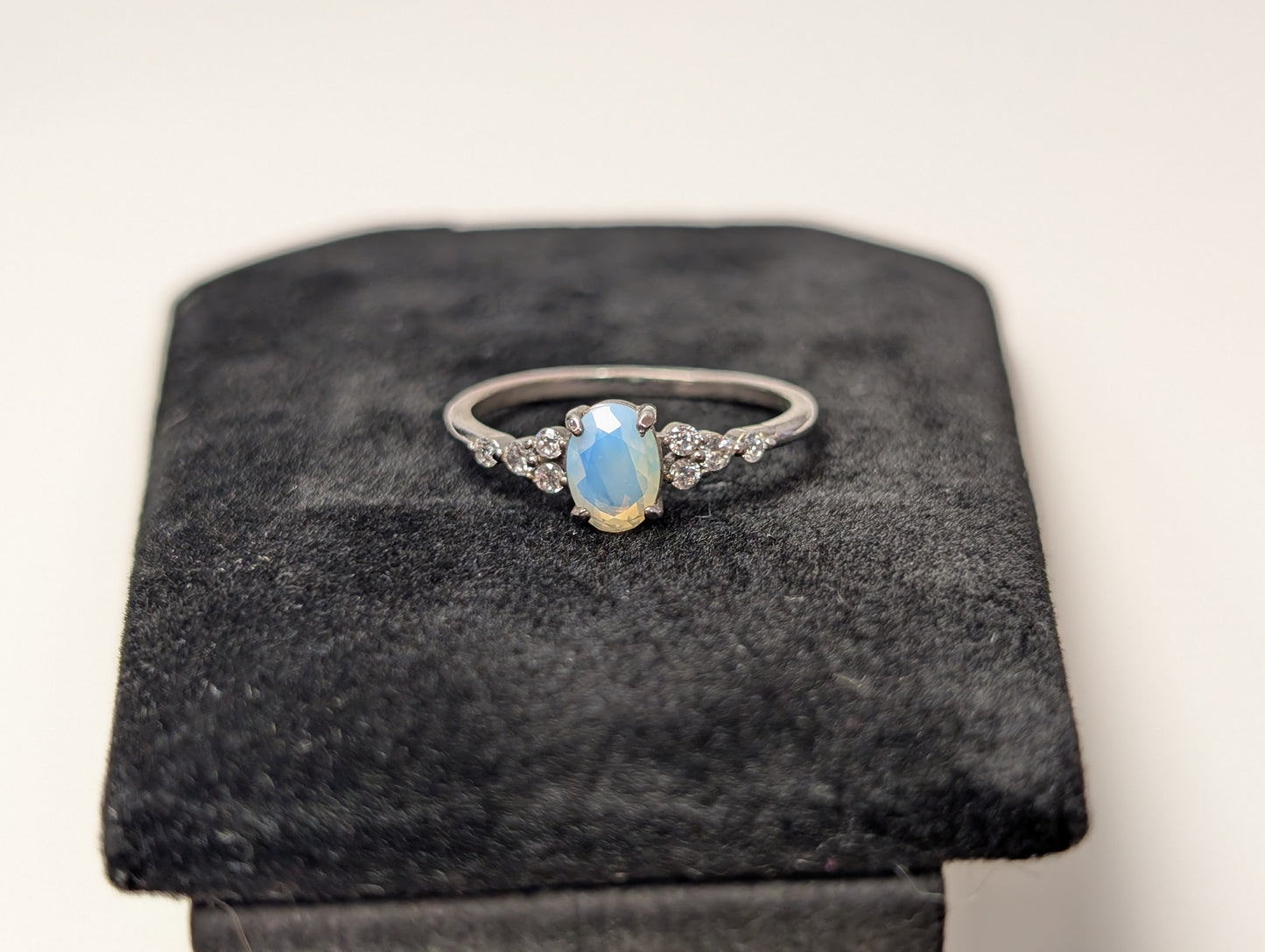 Ethiopian Welo Opal Ring - Size 9 - Stamped FJ - Rhinestone Studded Shoulders