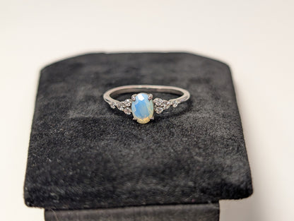 Ethiopian Welo Opal Ring - Size 9 - Stamped FJ - Rhinestone Studded Shoulders