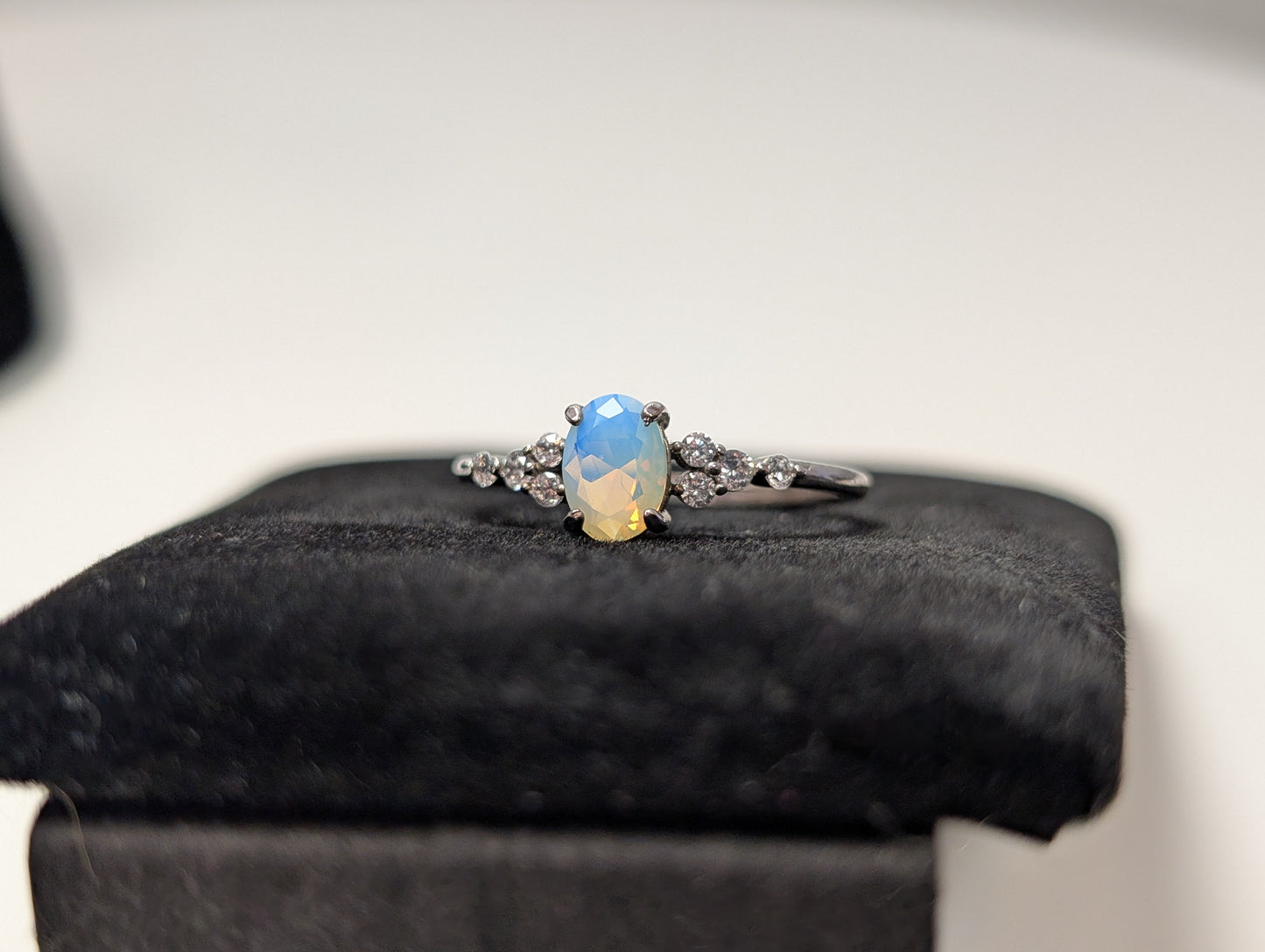Ethiopian Welo Opal Ring - Size 9 - Stamped FJ - Rhinestone Studded Shoulders