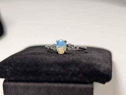 Ethiopian Welo Opal Ring - Size 9 - Stamped FJ - Rhinestone Studded Shoulders
