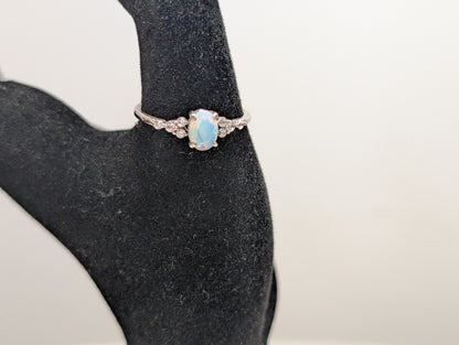 Ethiopian Welo Opal Ring - Size 9 - Stamped FJ - Rhinestone Studded Shoulders
