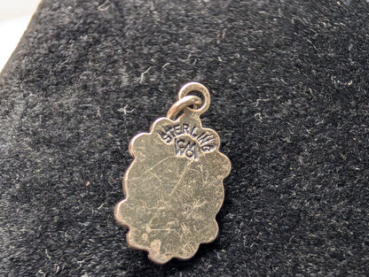 Rare Small Sterling Silver Native Southwest Turquoise & Coral Chip Inlay Pendant - Stamped and Tested Sterling Silver - Elongated Scroll - Wheeler Manufacturing