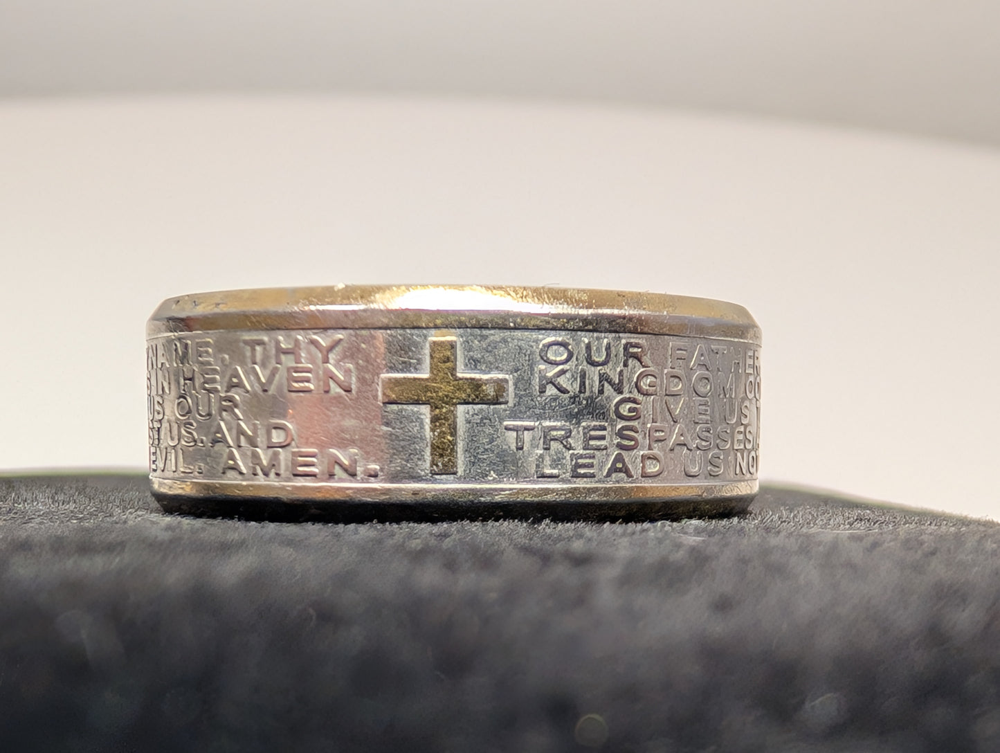 Rare The Lord's Prayer Men's Faith Ring - Size 9.5 - Cross Faith Ring - Our Father Prayer Ring