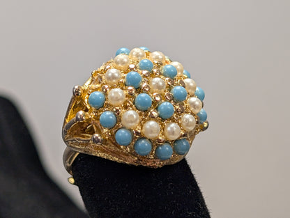 Vintage 1968 Sarah Coventry Ocean Star Ring - Size 4 - Turquoise Faux Pearl Sarah Coventry Ring