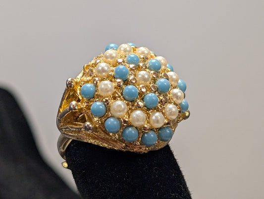 Vintage 1968 Sarah Coventry Ocean Star Ring - Size 4 - Turquoise Faux Pearl Sarah Coventry Ring