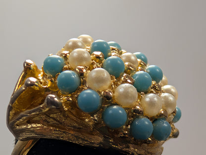 Vintage 1968 Sarah Coventry Ocean Star Ring - Size 4 - Turquoise Faux Pearl Sarah Coventry Ring