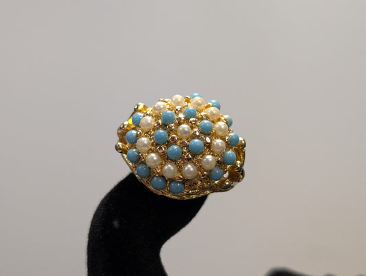 Vintage 1968 Sarah Coventry Ocean Star Ring - Size 4 - Turquoise Faux Pearl Sarah Coventry Ring