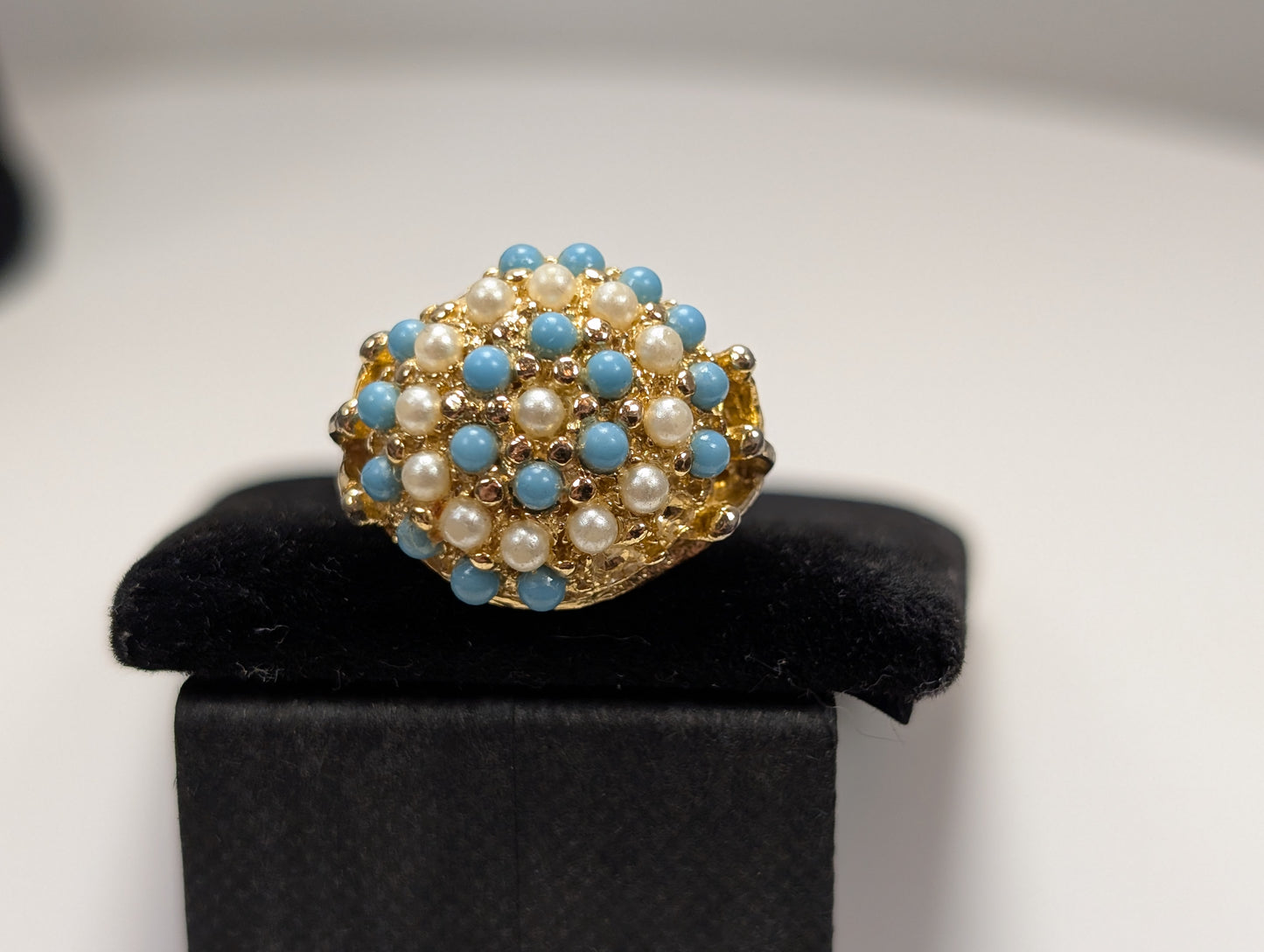 Vintage 1968 Sarah Coventry Ocean Star Ring - Size 4 - Turquoise Faux Pearl Sarah Coventry Ring