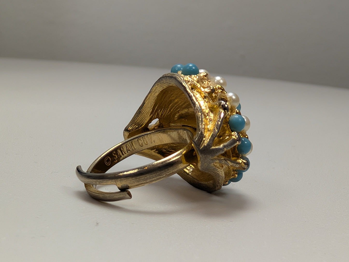 Vintage 1968 Sarah Coventry Ocean Star Ring - Size 4 - Turquoise Faux Pearl Sarah Coventry Ring
