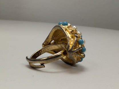 Vintage 1968 Sarah Coventry Ocean Star Ring - Size 4 - Turquoise Faux Pearl Sarah Coventry Ring