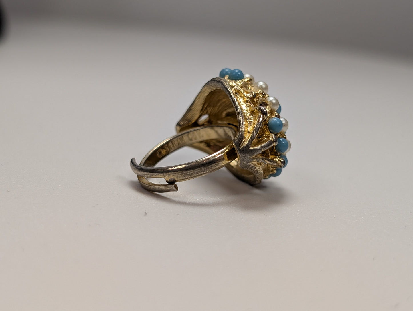 Vintage 1968 Sarah Coventry Ocean Star Ring - Size 4 - Turquoise Faux Pearl Sarah Coventry Ring