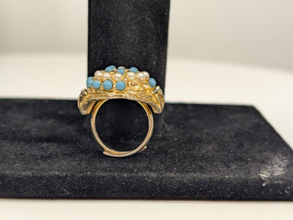 Vintage 1968 Sarah Coventry Ocean Star Ring - Size 4 - Turquoise Faux Pearl Sarah Coventry Ring