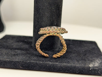 Glistening West Germany Brass Art Glass Twist Split Shank Ring - Size 5/6/Adjustable - Rainbow Glass Effect