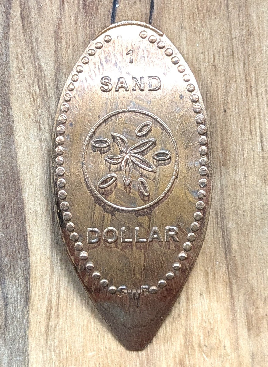 Elongated Penny 1 Sand Dollar Beach Souvenir - One Sand Dollar Penny Elongated - Flattened Penny Sand Dollar