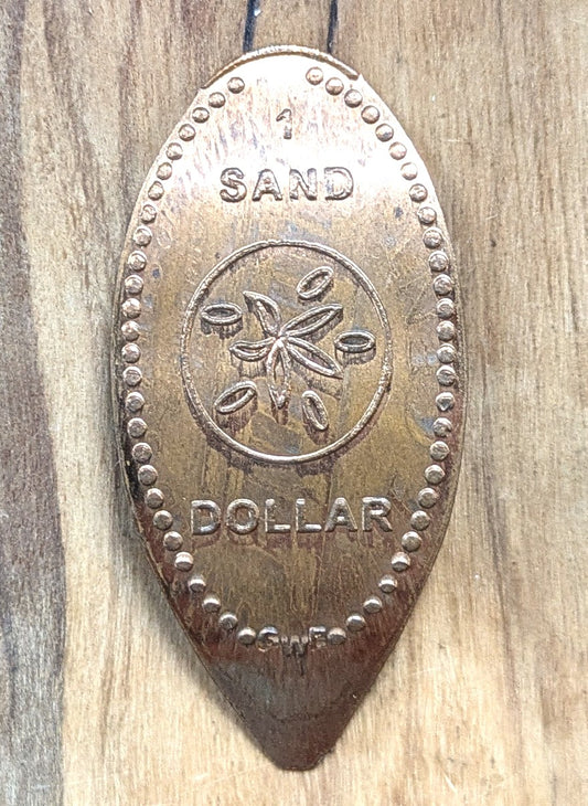 Elongated Penny 1 Sand Dollar Beach Souvenir - One Sand Dollar Penny Elongated - Flattened Penny Sand Dollar