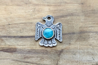Sterling Silver Native American Turquoise Thunderbird Pendant - Stamped and Tested Sterling Silver - Rare Native American Jewelry