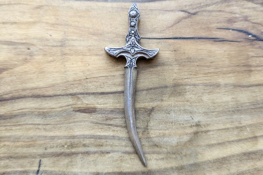 Sterling Silver Curved Orchid Dagger Pendant - Tested as Sterling Silver - Floral Hilt Design