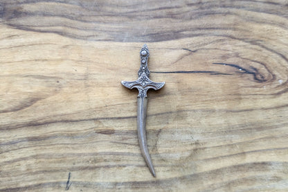 Sterling Silver Curved Orchid Dagger Pendant - Tested as Sterling Silver - Floral Hilt Design