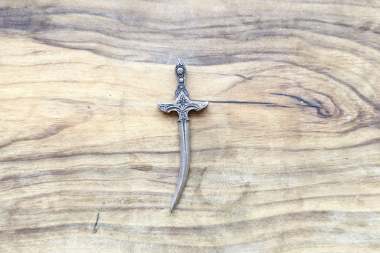 Sterling Silver Curved Orchid Dagger Pendant - Tested as Sterling Silver - Floral Hilt Design