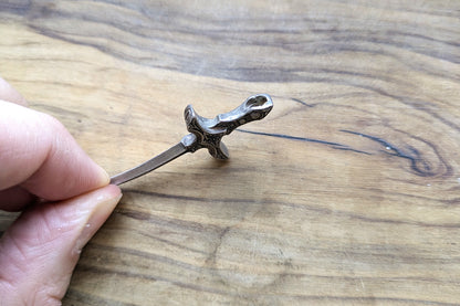 Sterling Silver Curved Orchid Dagger Pendant - Tested as Sterling Silver - Floral Hilt Design