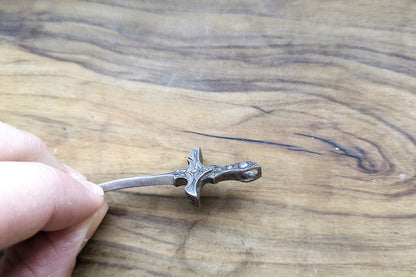 Sterling Silver Curved Orchid Dagger Pendant - Tested as Sterling Silver - Floral Hilt Design