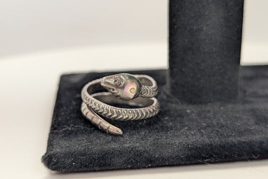 Sterling Silver Coiled Zircon Snake Ring - Size 9 - Stamped and Tested Sterling Silver - Coiled Zircon Serpent Ring