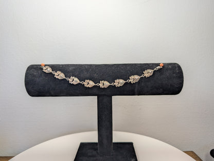 Sterling Silver Floral Heart Bracelet - 7.5 Inches - Stamped and Tested Sterling Silver - Very Old Bracelet