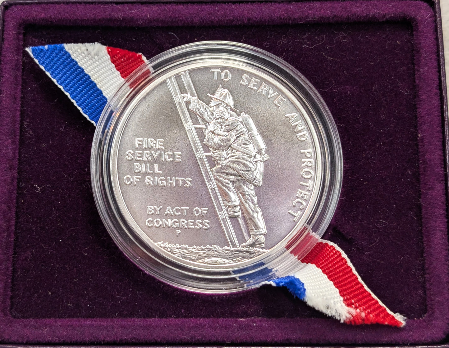 1992-P 1 ozt .999 Silver Benjamin Franklin Firefighters Commemorative Medal Philadelphia W/ Box and COA